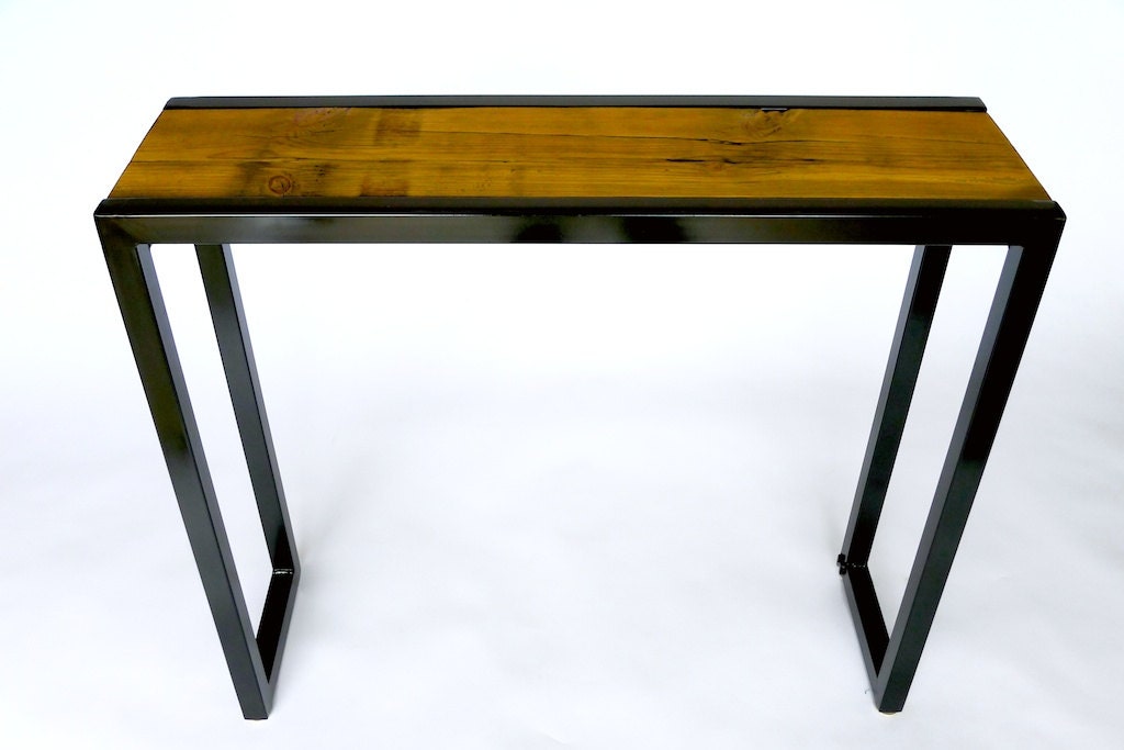 Howlett Console Table / black modern steel table legs with an eco-friendly natural reclaimed barn wood table top