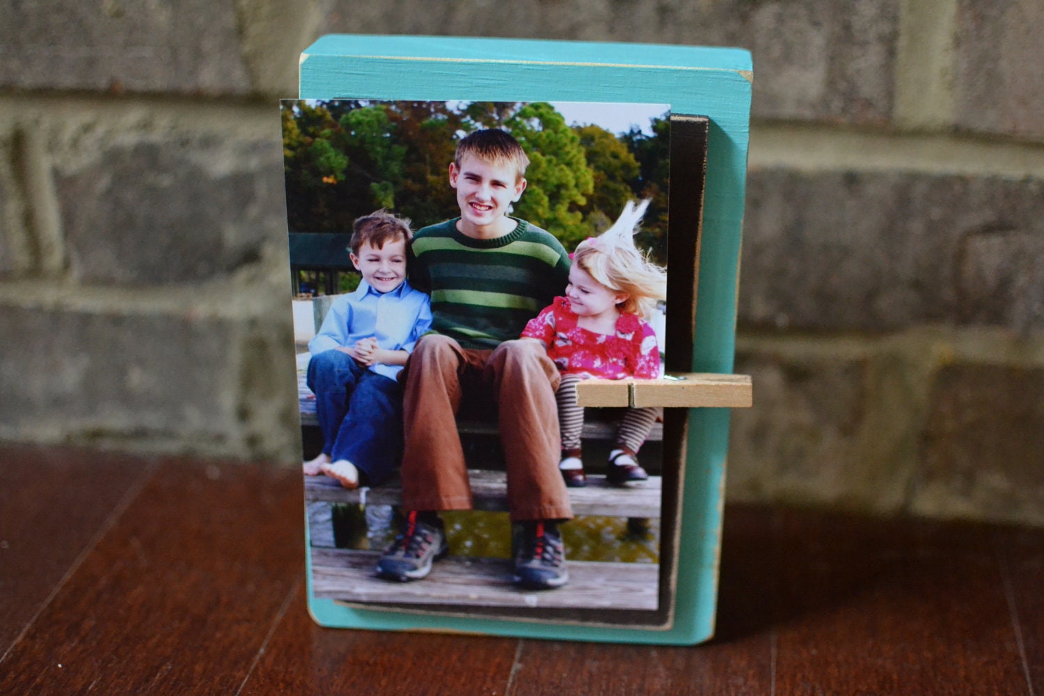 Chunky Display Block - Hand Painted - 4x6 Display Size - Aqua & Chocolate Brown - Great Gift Idea