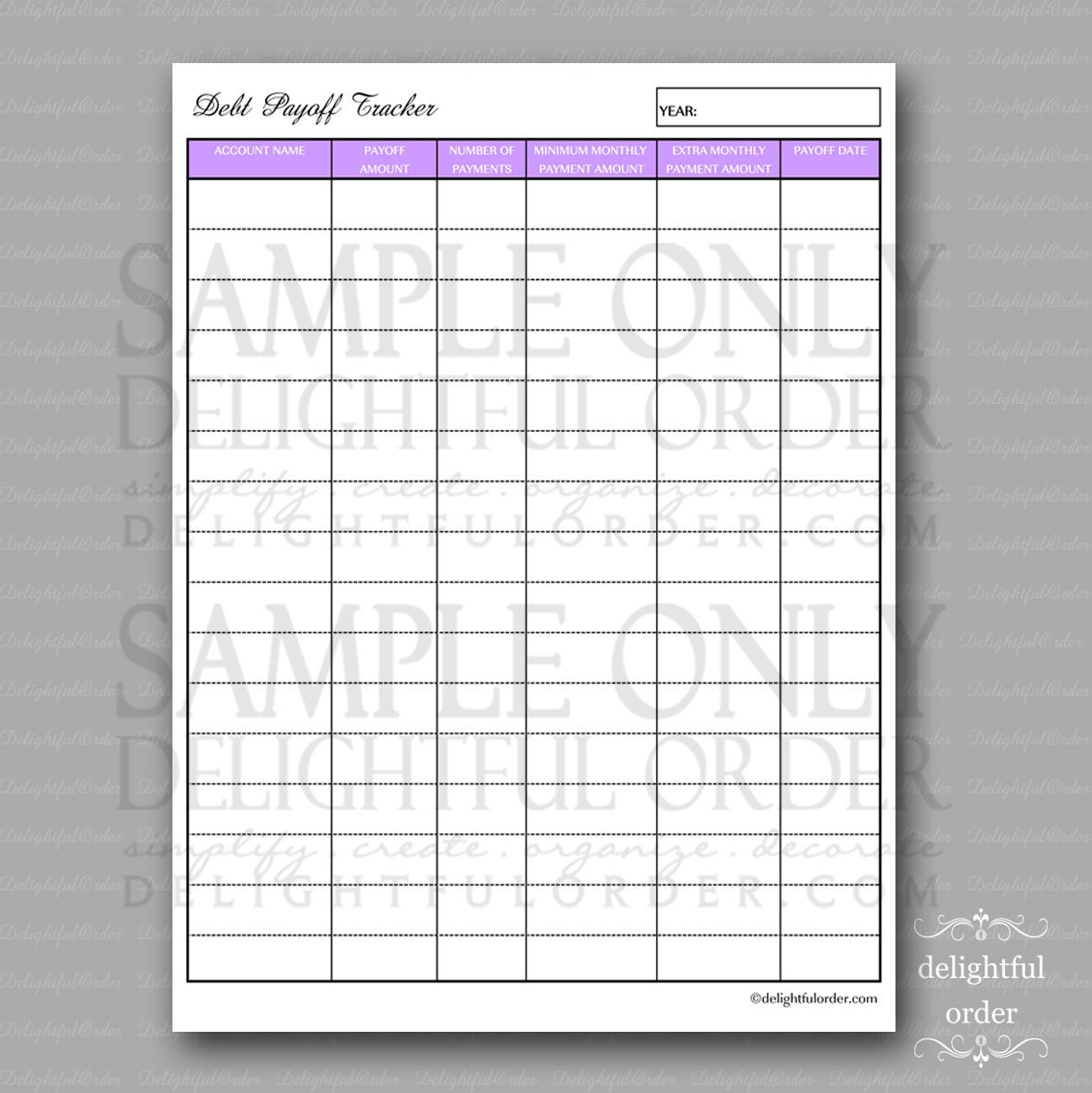 Debt Payoff Tracking Form -  PDF Printable File
