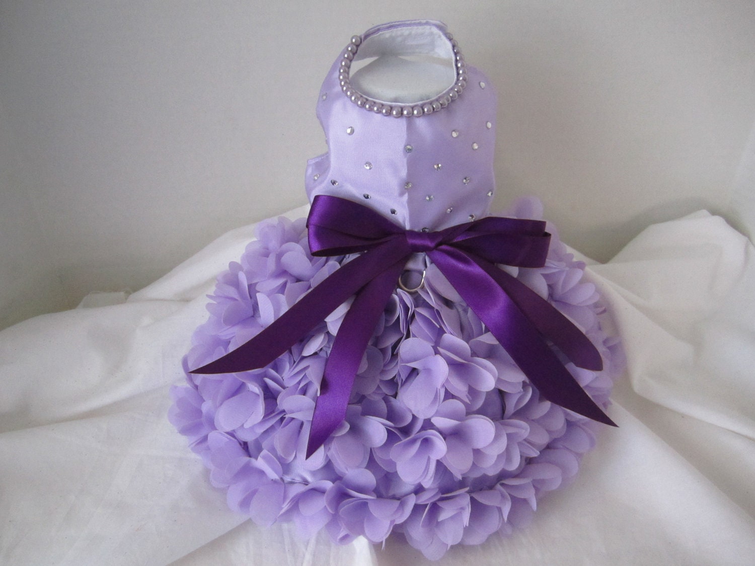 Dog Dress  XS Lavender Hearts   with Swarovski Crystals  By Nina's Couture Closet "Exclusive  Line Bella "