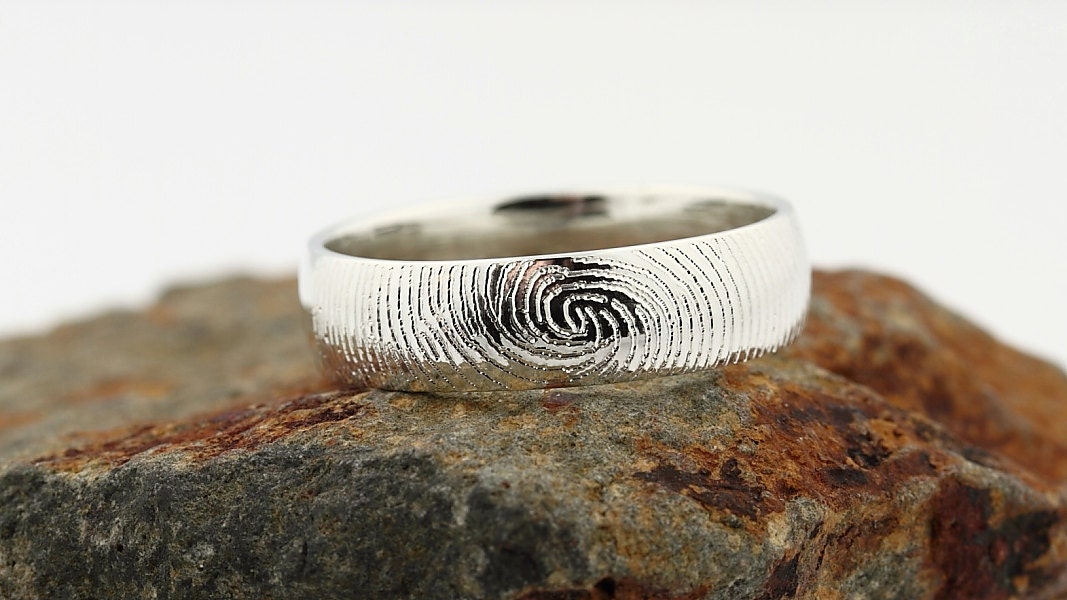 Your Custom Fingerprint Ring - Sterling Silver Engraving Wedding Band - 6mm, finger print