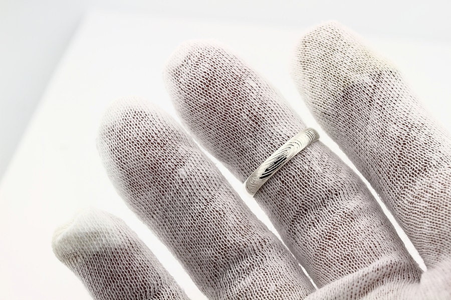 Custom Fingerprint Ring set - Sterling Silver Custom Wedding or Commitment Band -non blackened,6mm,4mm
