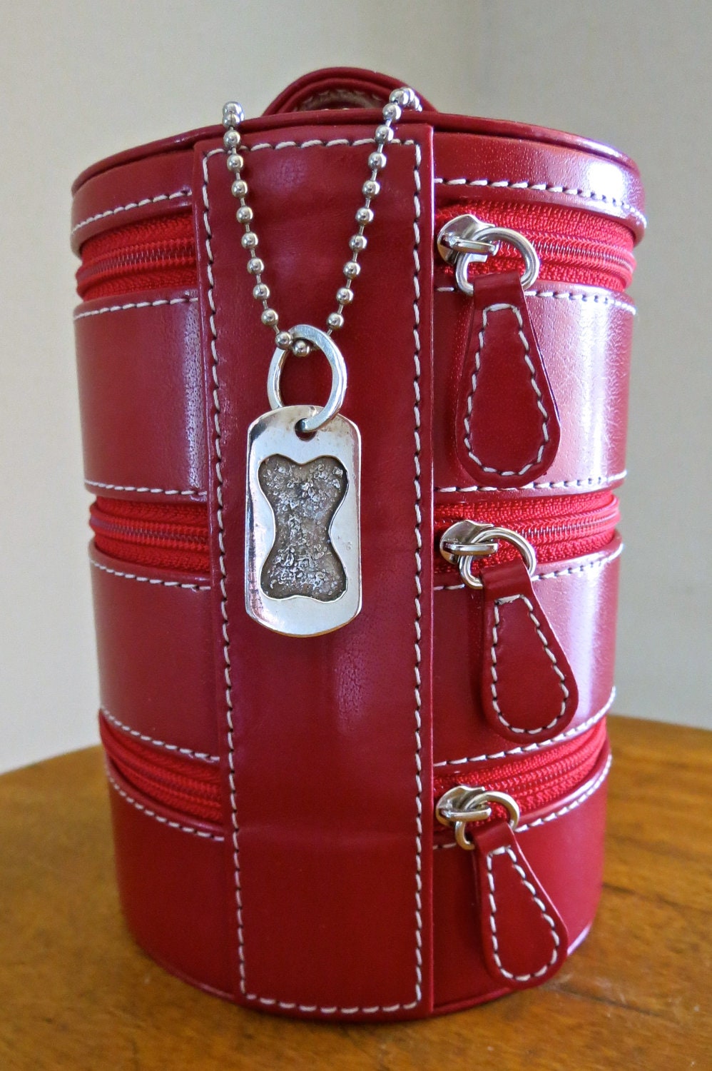 Dog Tag Pendant for Humans Fine Silver Sterling Ball Chain Bone Design - Quentin