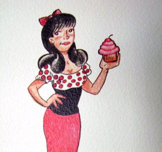 Rockabilly Pinup with a cupcake FREE SHIPPING