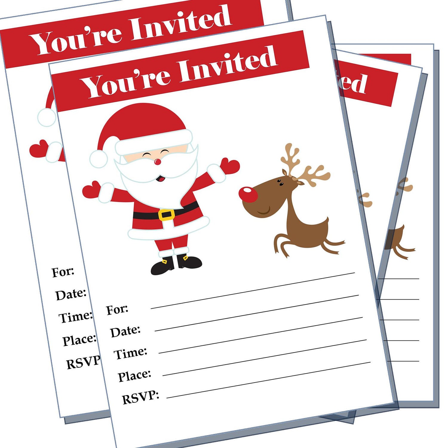 Christmas Party invitation - Santa and reindeer - blank -  Printable