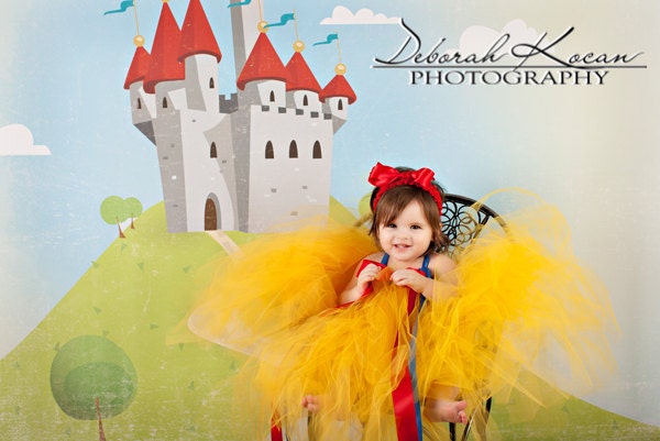 Snow White Princess inspired Tulle Tutu Dress Costume with Matching Headband for Girls 0 - 4T or 22" Chest Measurement