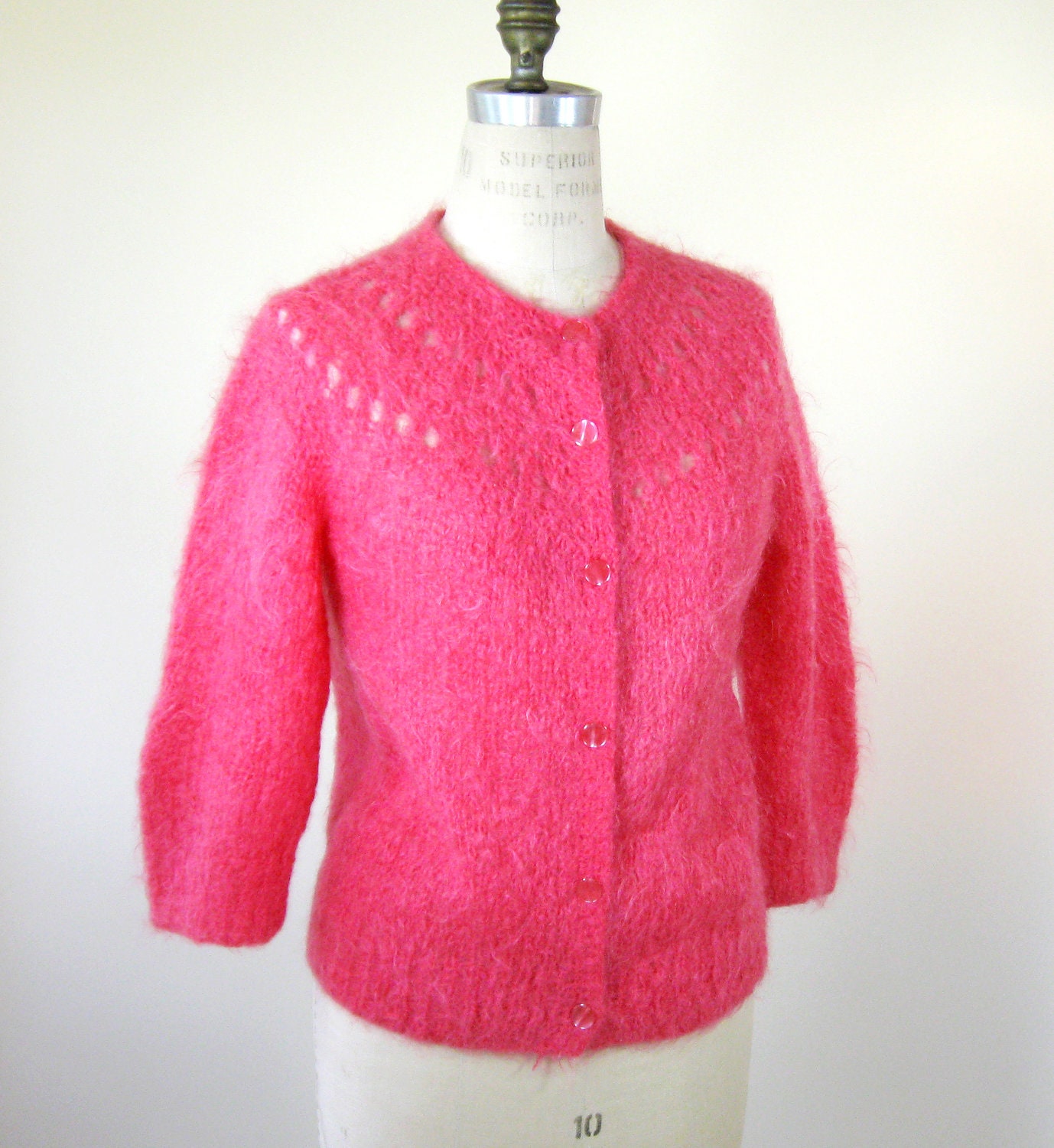 50s Pink Mohair Cardigan Sweater Womens Medium