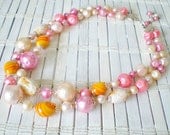 Pink Persimmon Vintage Beads Necklace Mid Century Mod Signed Japan