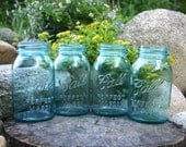 4 Antique Blue Ball Perfect Mason One-Quart Jars Wedding - Home Decor - Collectibles