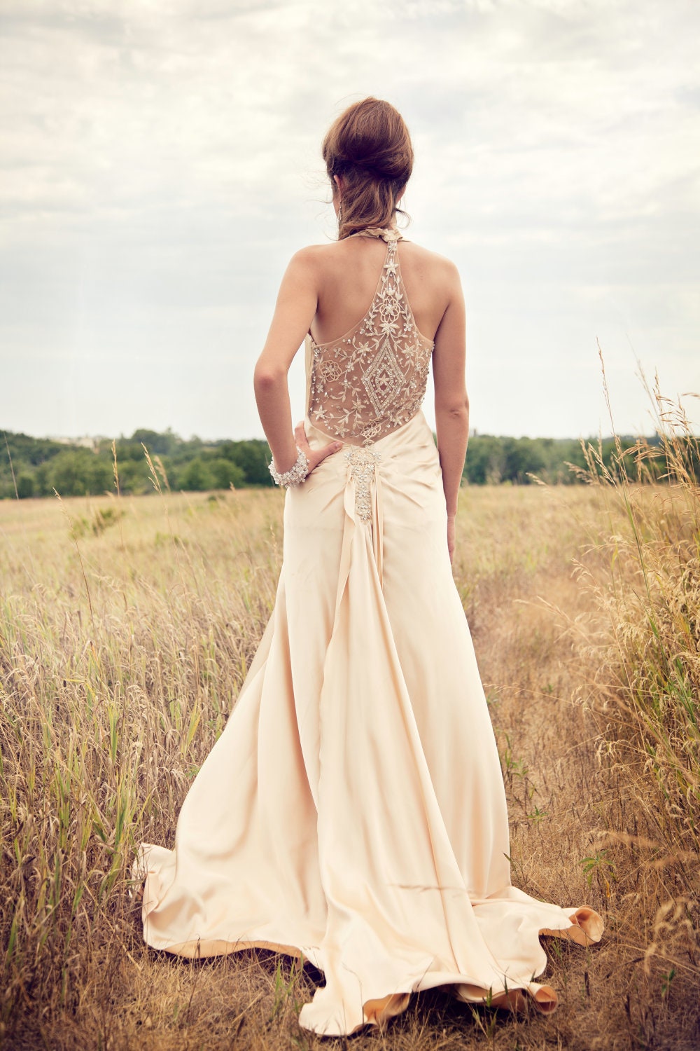 Champagne Beaded 1930s Inspired Wedding dress reception dress alternative dress