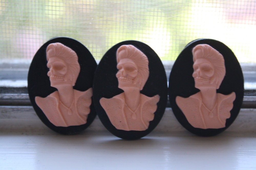 The King Rockabilly Skeleton Elvis Peach/Black Pastel Collection Clay Cabochons-Set of Three