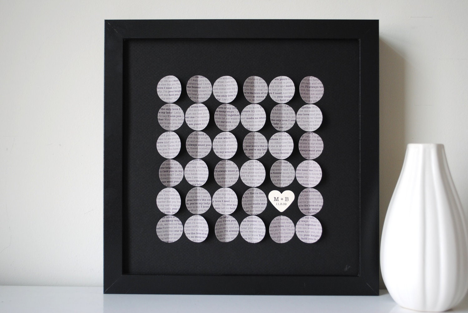 Unique Wedding Gift - Personalized 3D Song Circles - made from song, poem, vows (modern wedding gift, paper anniversary gift)