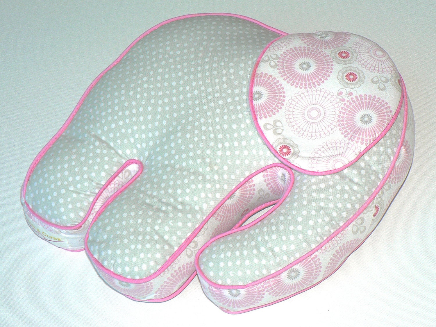 Elephant Pillow in gray pink and white - ready to ship