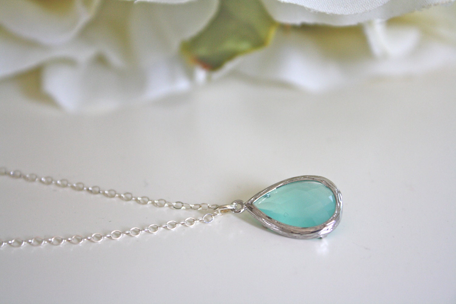 Silver Necklace, Tiffany Blue Glass, Tiffany Blue Wedding, Bridesmaid Necklace, Bridesmaid Jewelry, Everyday