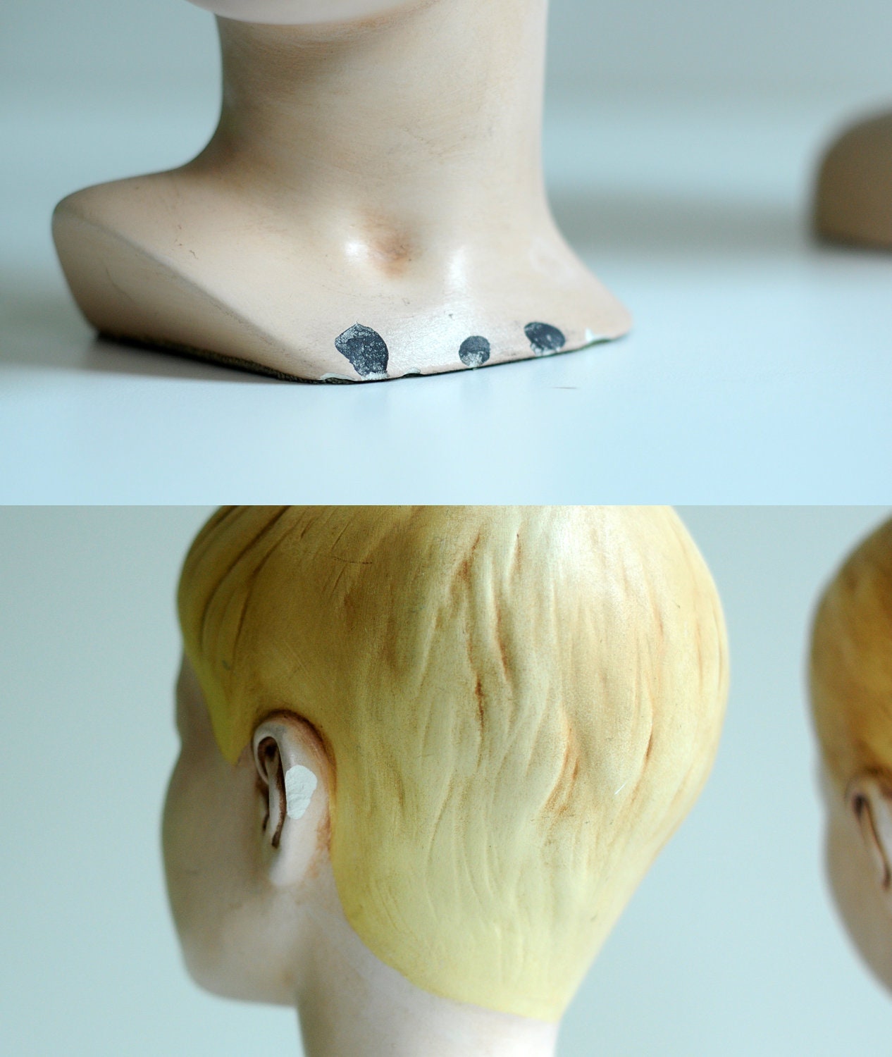 creepy plaster heads boy girl children oddity bust figurine hand painted home decor 8" tall