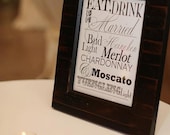 Wedding Reception Bar Menu Sign