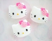 3pcs - MM Rosette Bow Kitty Decoden Cabochon (27x24mm) HKM10001
