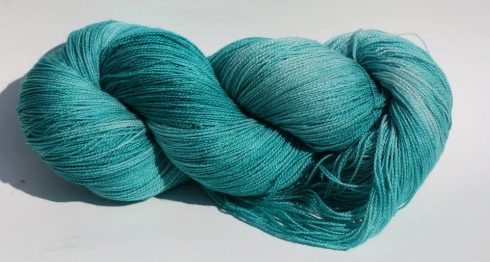 80/20 Merino/Silk Lace 100 grams 875 yards Color- Turquoise Semi Solid Hand Dyed Yarn