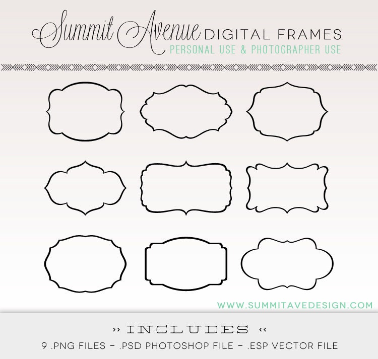 Digital Frames & LABELS digital Clip Art - for photography, scrapbooking and logos Instant Download