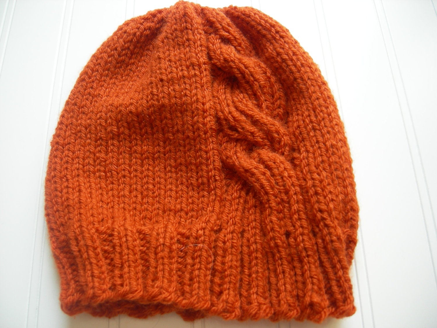 Orange Cabled Hat, Spring Fashion, Marigold Slouch