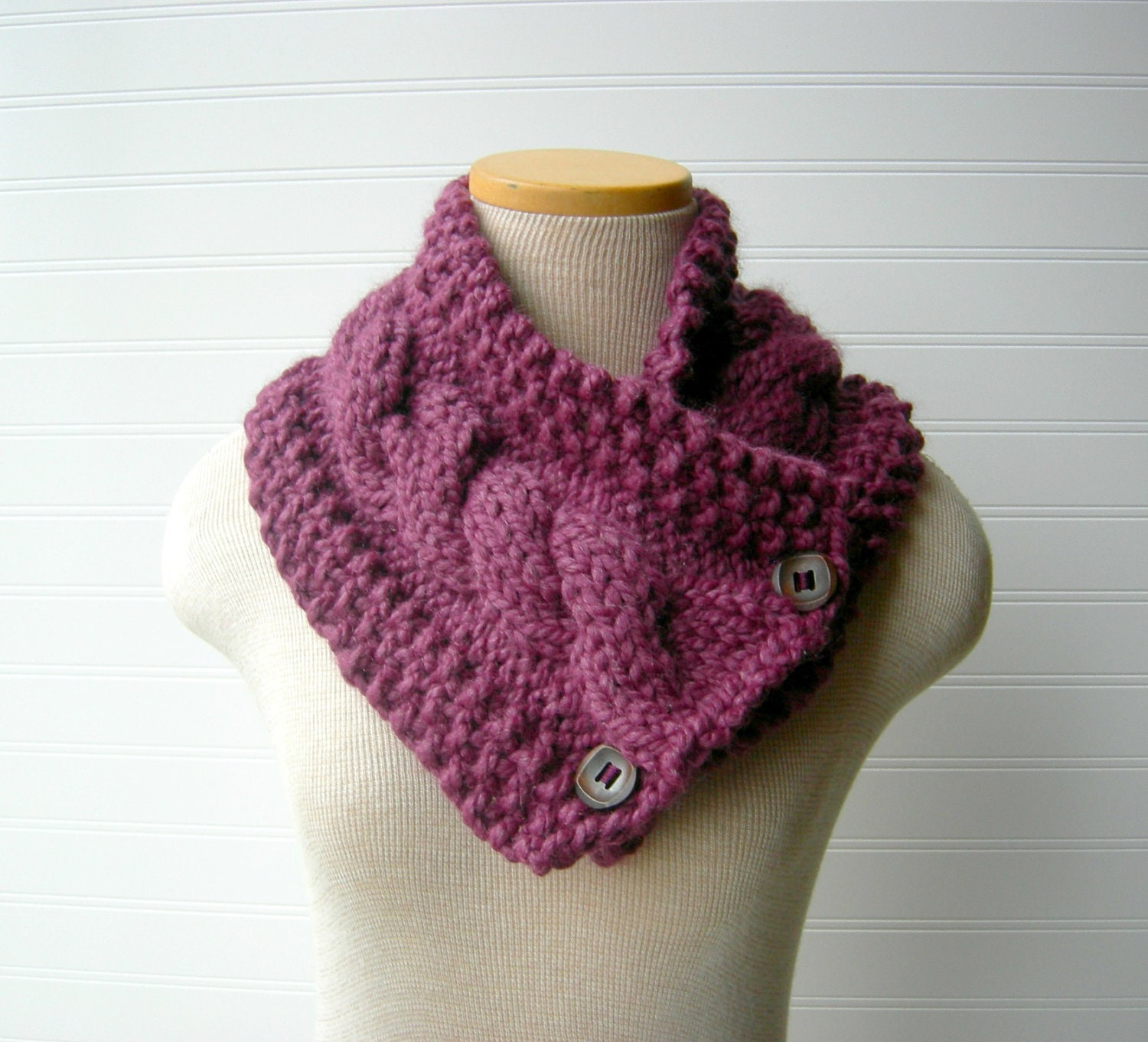 Purple Fig Chunky Knitted Scarf, Button Cowl, Fashion Scarf