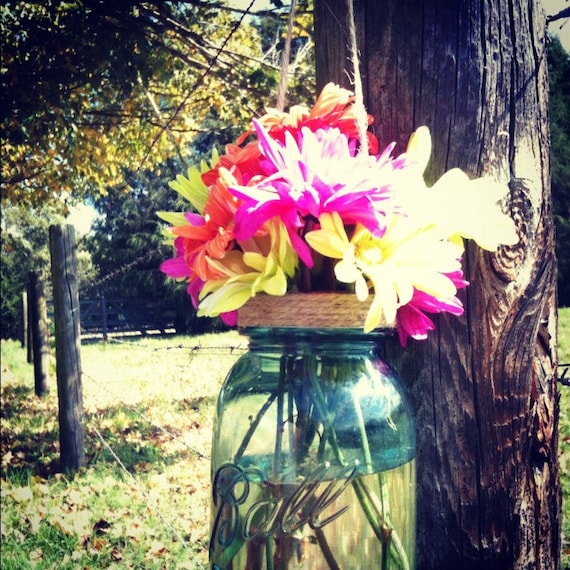 Mason Jar Wedding Decorations Hanging Mason Jar Twine Covered Lids Reception Decorations Country Spring Wedding Set of 10