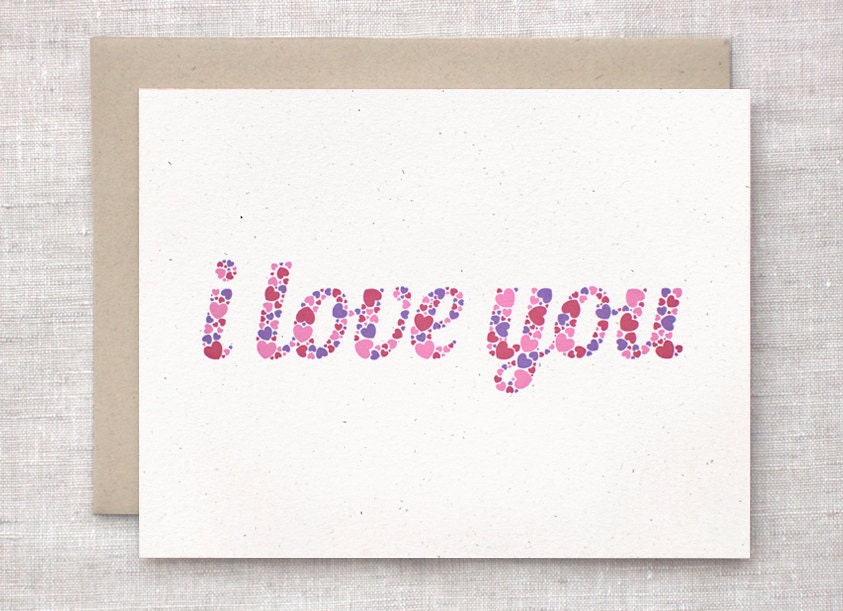 I Love You Card, Anniversary Card - Typography, Hearts
