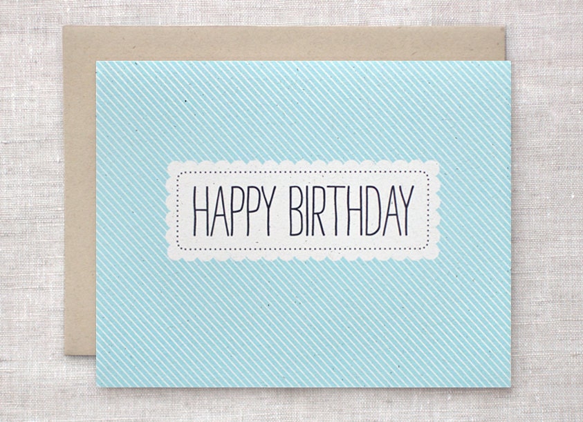 Teal Blue Birthday Card - Pastel Striped Spring, Eco Friendly, Recycled