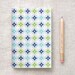 Patterned Mini Journal with Pencil, Notebook - Diamonds, Circles - Blue, Green, Teal - Recycled Stocking Stuffer