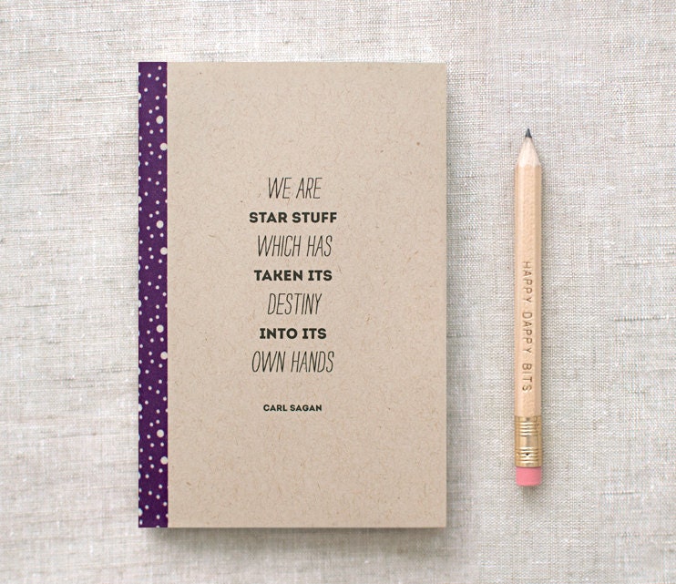 Stars Constellation Mini Journal with Pencil - Carl Sagan Galaxy Notebook, Eco Friendly Stocking Stuffer
