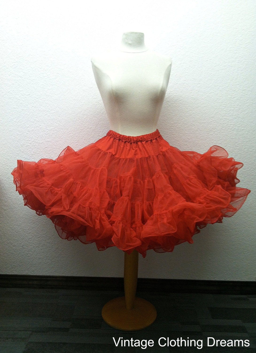 Vintage 1980s Petticoat Crinoline Nylon 80s Cherry Red Rockabilly Skirt Dance Size M L Medium Large Malco Modes