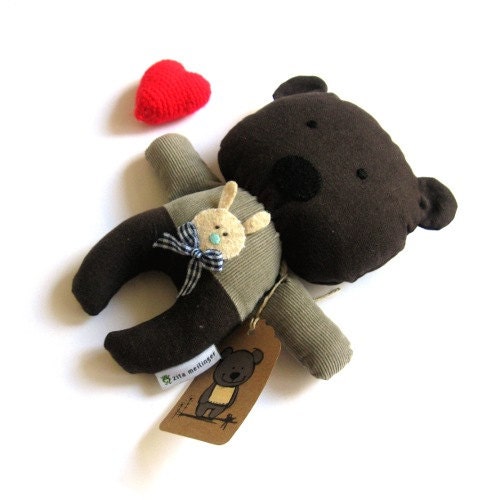 Teddy bear stuffed toy rag doll bear softie bear plushie soft toy stuffed animal dark chocolate brown 25 cm 9,8"
