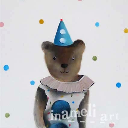 Baby boy Wall Art, children iIllustration, kids wall art, circus teddy bear room decor, original nursery painting by inameliart