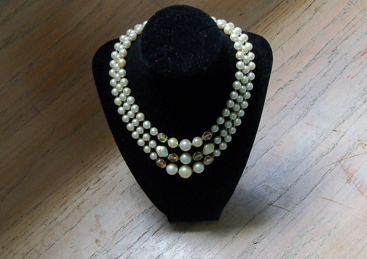 Vintage Faux Pearl Necklace 3 Strand Wedding Bridal Bride Holiday Special Occasion Gift