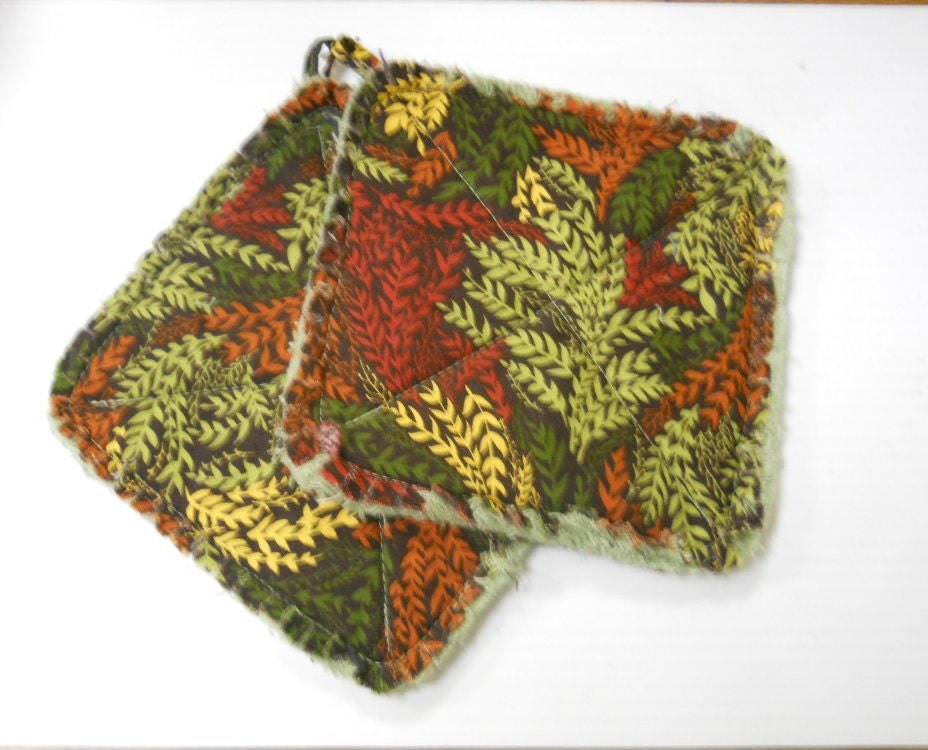 Fall Vines- Pair of Quilted Pot Holders with Loops