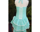 sweet lolita dress spearmint and white polka dot bustle dress with corset laced back
