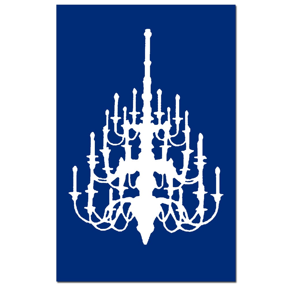 SALE - Chandelier - 11x17 Large Scale Chandelier Silhouette Print - Navy Blue and White
