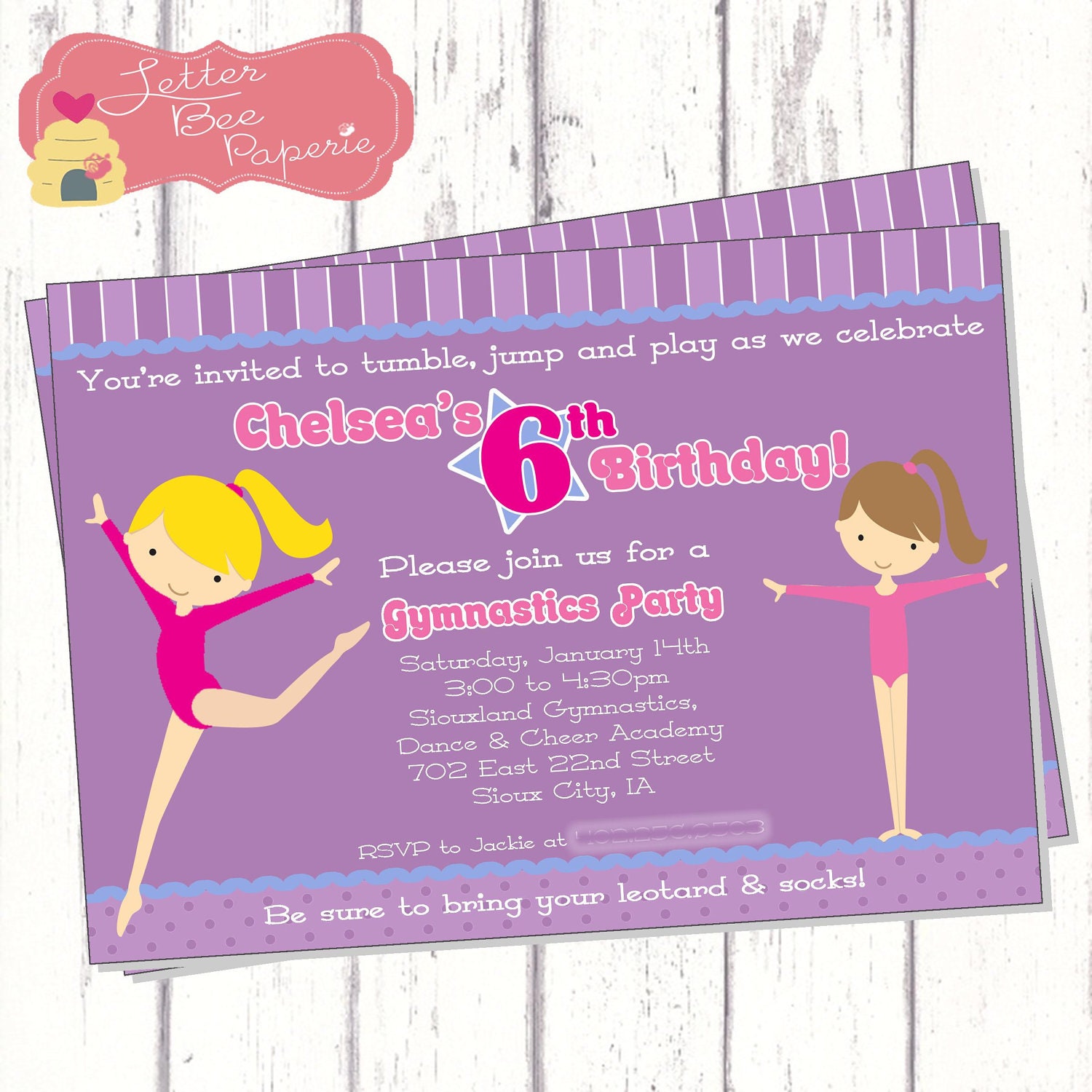 Gymnastics Theme Birthday Party Invitation - 5x7 Printable Digital File - Customize Your Colors Il_170x135
