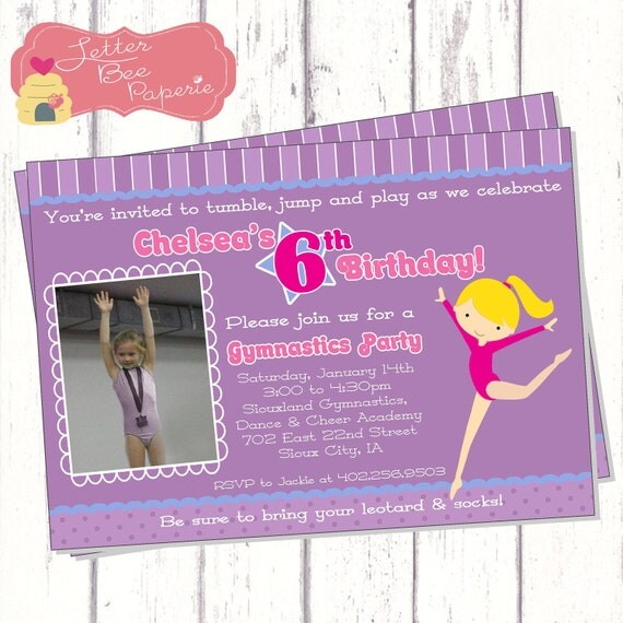 Gymnastics Theme Birthday Party Photo Invitation - 5x7 Printable Digital File - Customize Your Colors Il_570xn