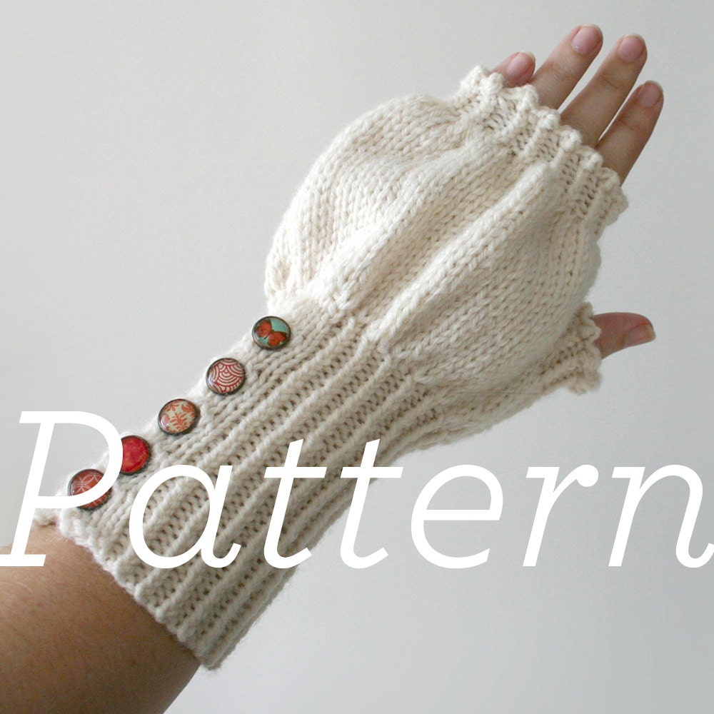 Knit Mitts Pattern // Buttoned Puff Fingerless Mitts - PATTERN ONLY - PDF