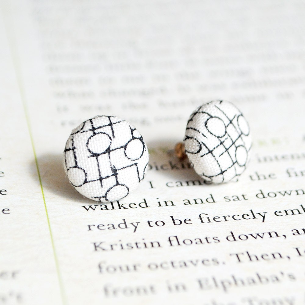 Geometric Button Earrings, Nickel Free Studs - UK Seller