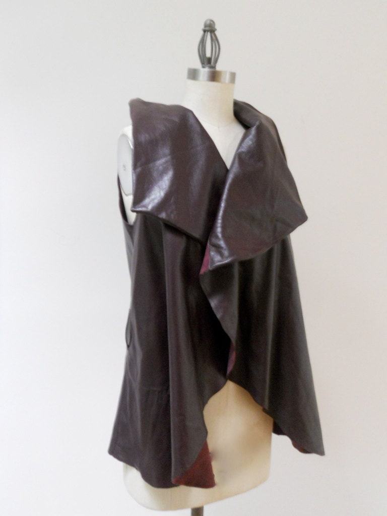Custom Made Maria Severyna  Lambskin Leather Vest jacket in Eggplant