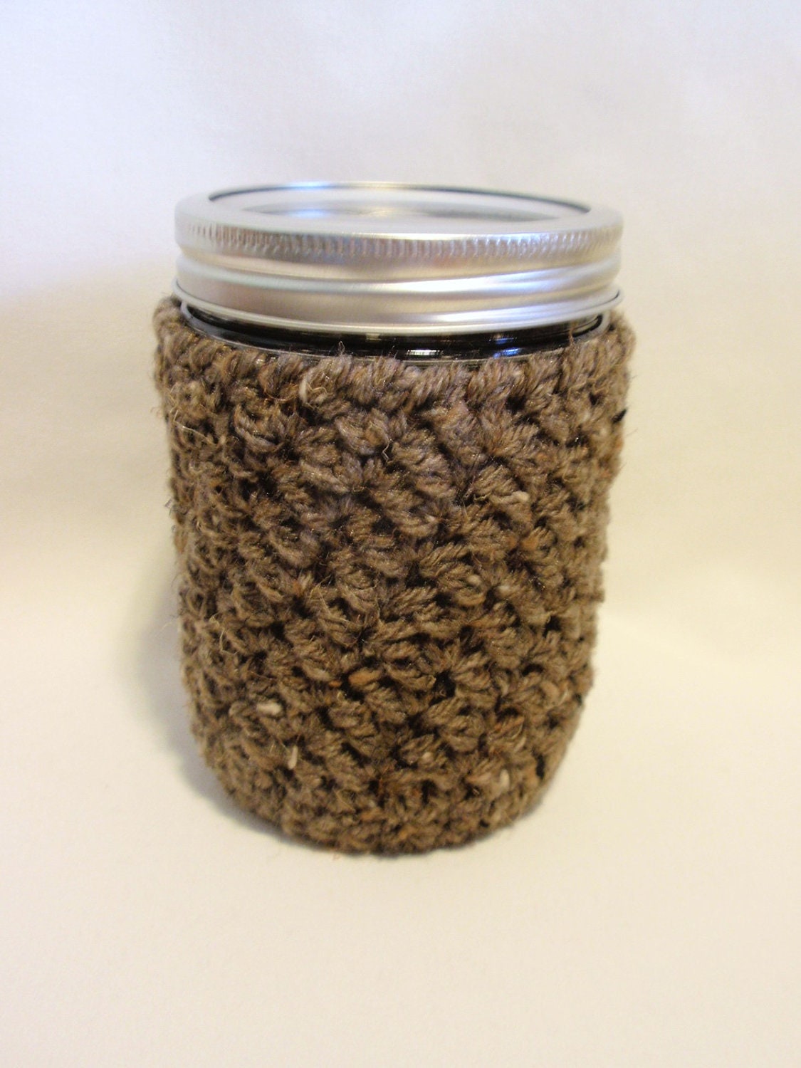 Mason Jar Cozy  Barley Taupe Colored Tweed  PINT SIZE 16 oz.   Gift for Her or Gift for Him