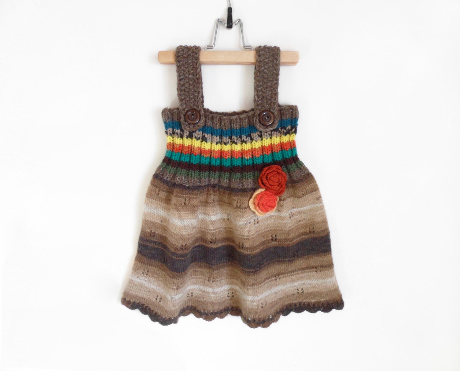 Knitted Girl Tunic Dress - Brown, 3 - 4 years