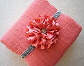 Cheesecloth Baby Wrap in coral pink with Headband for baby girl Newborn Portrait Prop Photography Prop