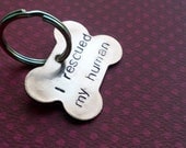 I Rescued My Human- Custom Hand Stamped Copper Dog Bone Tag- Pick your Font