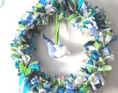 Aqua and Green Birdie Fabric Wreath