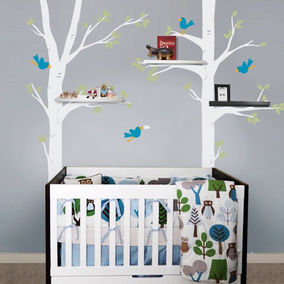 Wall Vinyl Decal, Big Tree and Birds : Nursery Kids Removable Wall Vinyl Decal