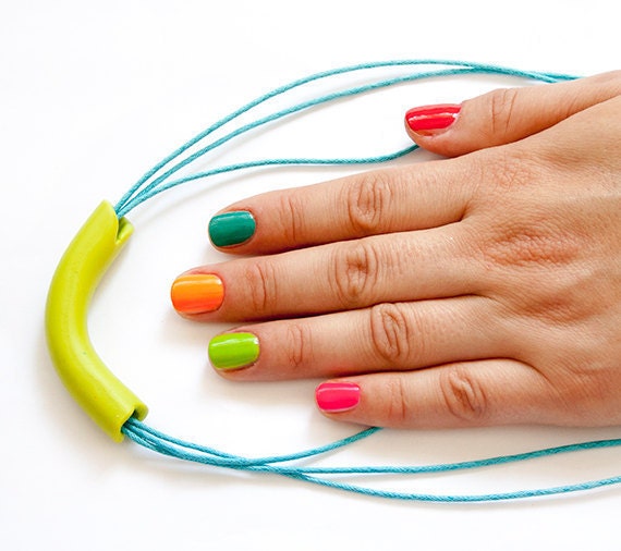 NEON colors Minimalistic necklace Gift under 20 Wasabi green and blue Neon colorful Israel jewelry free shipping