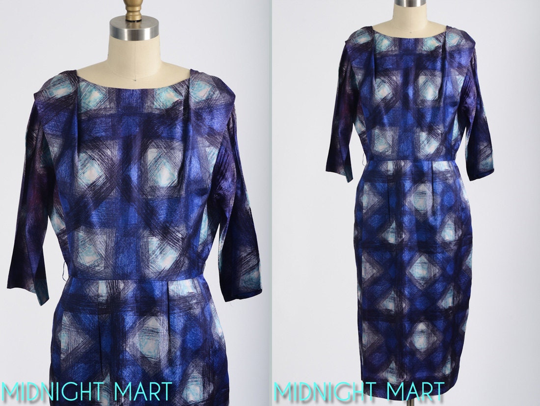 1960s dress/ cocktail dress/ mid century print